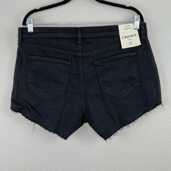 L’Agence Audrey Black Mid Rise Raw Hem Denim Jean Cutoff Shorts Size 31 NWT - Picture 4 of 15